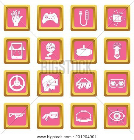 Virtual reality icons set in pink color isolated vector illustration for web and any design