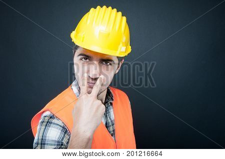 Constructor Wearing Equipment Making Look Into My Eyes Gesture