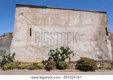 Concrete wall in a small hamlet in La Mancha, Ciudad Real, Province, Spain