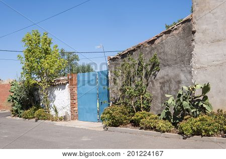 Traditional street in a small hamlet in La Mancha, Ciudad Real, Province, Spain
