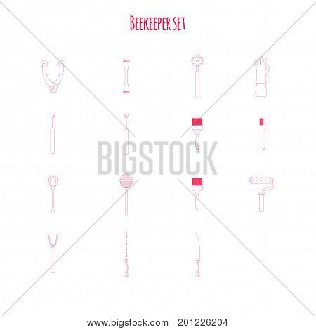 Flat outline design elements of Beekeeping and apiculture. Beekeeper Tools and equipment set. Apiary Instrument isolated