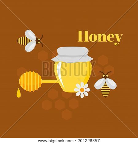 Flat design elements of Beekeeping and apiculture. Beekeeper Tools and equipment set. Apiary Instrument isolated. Natural organic Honey in jar