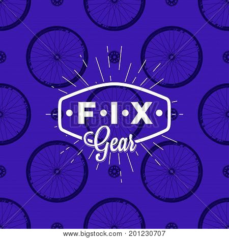 Fix gear logo on seamless pattern with bicycle wheel, vector illustration
