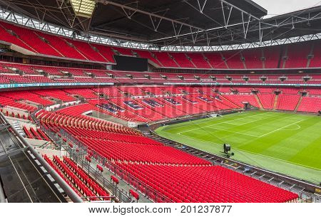 London, the UK - May 2017: at the tribunes of Wembley Arena