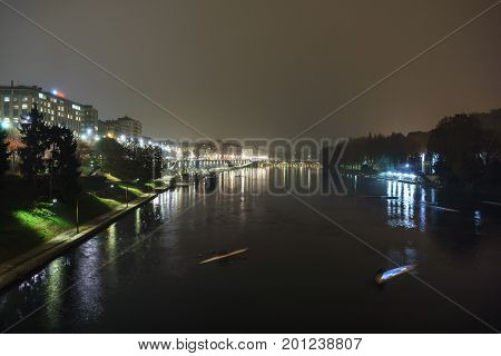 Night Landscape view of Turin. The 'Po' river