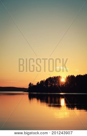 Summertime. Peaceful Sunset At Kenozero Lake.