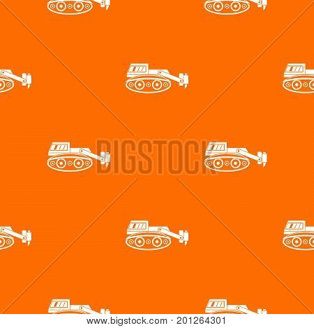 Excavator with hydraulic hammer pattern repeat seamless in orange color for any design. Vector geometric illustration