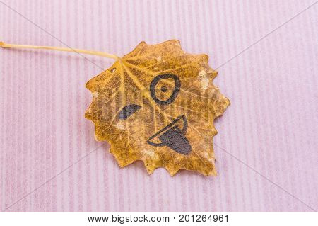 Yellow Leaf With Image Shows Tongue