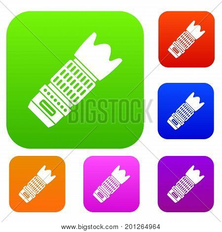 Interchangeable lens for camera set icon in different colors isolated vector illustration. Premium collection