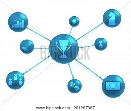 Business elements for success: ideas vision goals time management technologyservices teamwork analysis timeline smart strategies. Business success abstract representation.