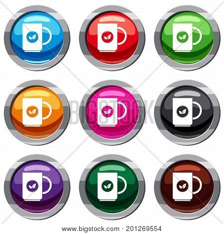 Cup of tea set icon isolated on white. 9 icon collection vector illustration
