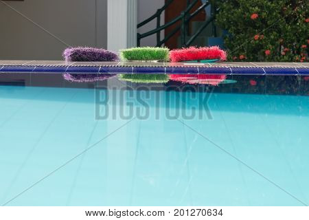 Cleaning swimming pool in Hikkaduwa Sri Lanka.