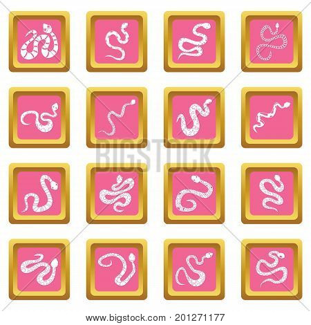 Snake icons set in pink color isolated vector illustration for web and any design