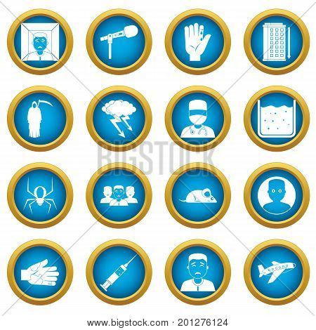 Phobia symbols icons blue circle set isolated on white for digital marketing