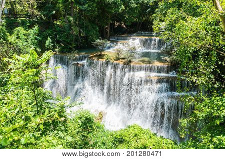 Huai mae khamin waterfall in khuean srinagarindra national park at kanchanaburi thailand