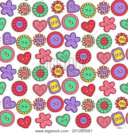 Doodle buttons seamless vector pattern colorful cute background