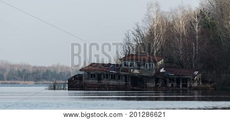 Sunken building in Port of Pripyat at november