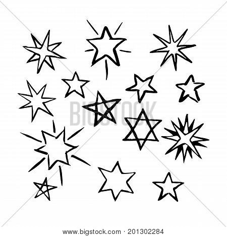 Set of hand drawn stars. Retro  vintagestyle.