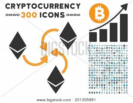 Ethereum Mixer Swirl icon with 300 blockchain, cryptocurrency, ethereum, smart contract images. Vector clip art style is flat iconic symbols.