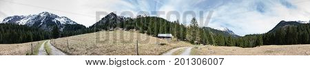 Panoramic view of Alps the highest and most extensive mountain range system that lies entirely in Europe