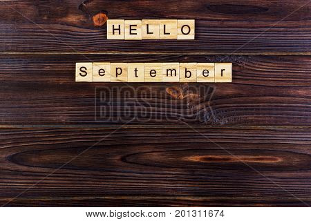 September Hello word. Wooden cubes with Hello September