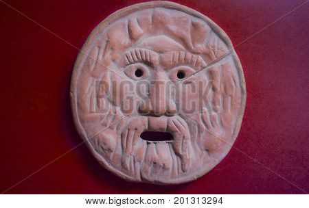 Mouth of Truth or Bocca della Verità. Replica of the famous marble mask in Rome Italy