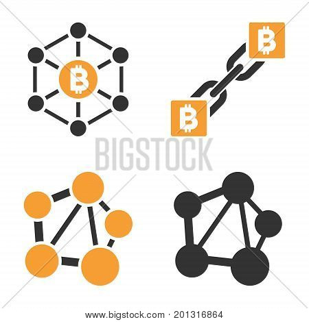 Bitcoin Net Links vector icon set. Style is bicolor flat symbols.