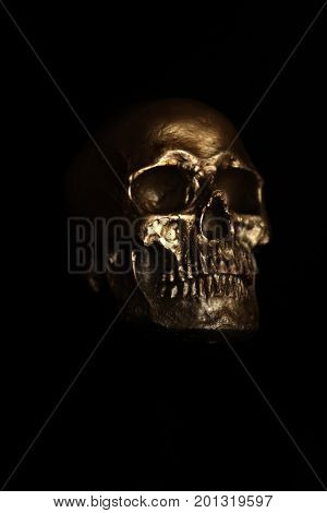 Halloween Skull. Spooky Halloween Skull isolated on black. Scary Halloween with room for text. Human Skull. Human Head