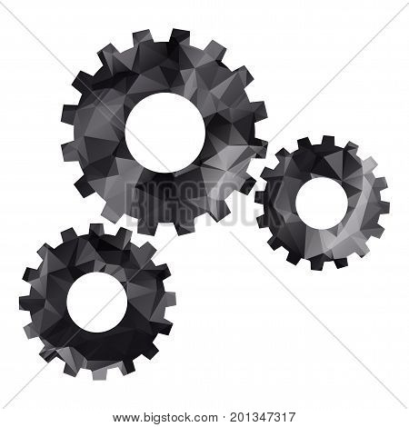 Blue modern polygonal icon for business. Triangle gears. Teamwork concept. Flat vector cartoon illustration. Objects isolated on a white background.