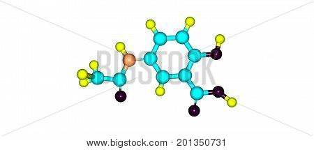 Mesalazine or mesalamine is an aminosalicylate anti-inflammatory drug used to treat inflammatory bowel disease including ulcerative colitis. 3d illustration