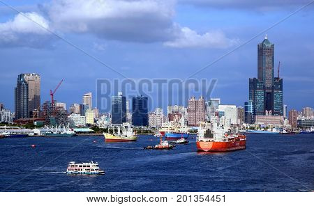 Kaohsiung Port With Many Ships