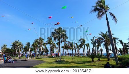 Colorful Kites During Beach Festival