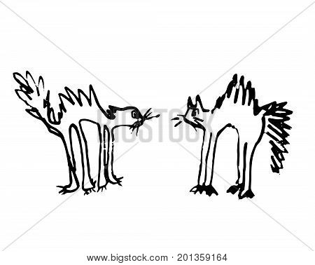 Angry Black Angry Cats. Cat Vector Silhouette