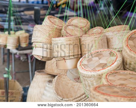 Bamboo weaving boxes for sticky rice container rice basket Kratip wicker.