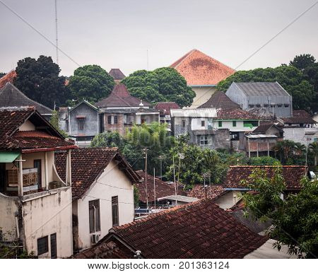 an urban city places of building houses mountain at jogja yogyakarta indonesia java