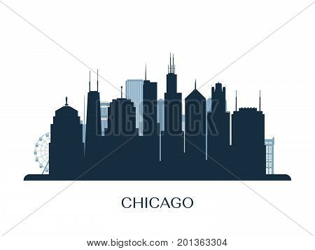 Chicago skyline monochrome silhouette. Design vector illustration.