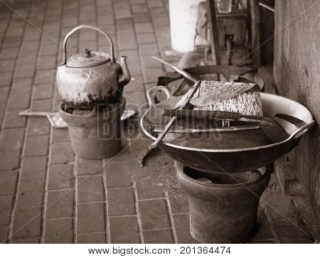 a traditional kettle pan with vintage style and photo taken in jogja yogyakarta indonesia java