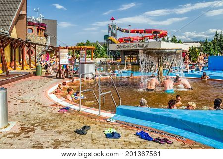 BESENOVA SLOVAKIA - AUGUST 26: People relaxing in pool at aquapark on August 26 2017 in Besenova