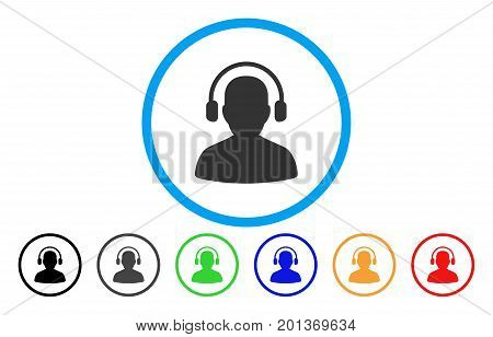 Listen Operator vector rounded icon. Image style is a flat gray icon symbol inside a blue circle. Additional color variants are grey, black, blue, green, red, orange.