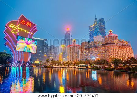 View Of Macao City At Night In Macao, China