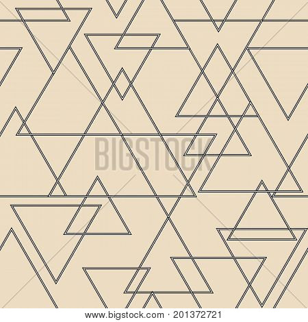 Seamless triangular pattern, black and white. Beige background