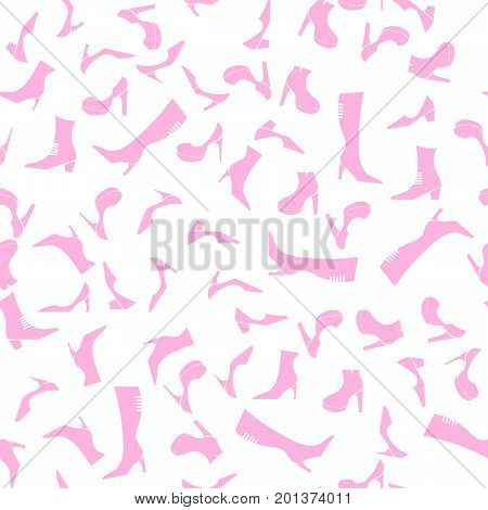 Pink Silhouettes of Shoes Seamless Pattern Isolated on White Background