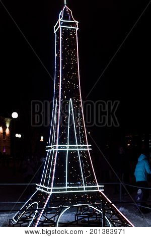 Lighting Decoration As Landmarks Of The World In The City Of Gomel During New Year Festival Celebrat