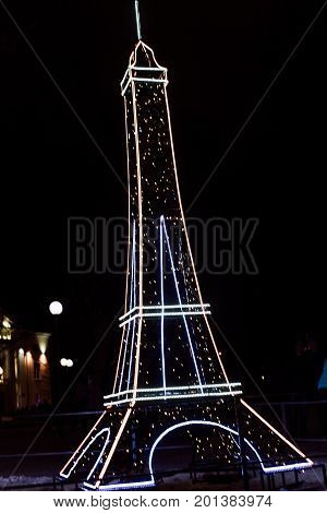 Lighting Decoration As Landmarks Of The World In The City Of Gomel During New Year Festival Celebrat