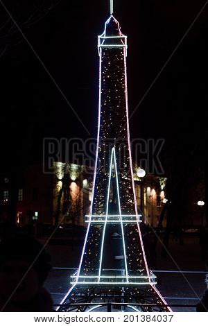 Lighting Decoration As Landmarks Of The World In The City Of Gomel During New Year Festival Celebrat
