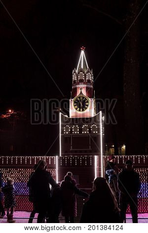 Lighting Decoration As Landmarks Of The World In The City Of Gomel During New Year Festival Celebrat
