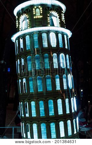 Lighting Decoration As Landmarks Of The World In The City Of Gomel During New Year Festival Celebrat