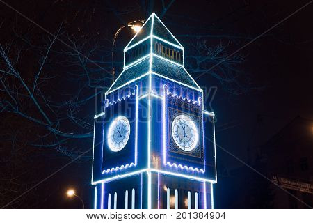 Lighting Decoration As Landmarks Of The World In The City Of Gomel During New Year Festival Celebrat