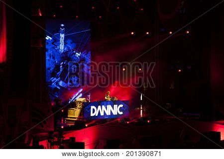 Cluj-Napoca, Romania - August 3, 2017: Crowd having fun at Dannic, a Dutch DJ and EDM producer, live concert at Untold Festival, the Best Major Music Festival of Europe