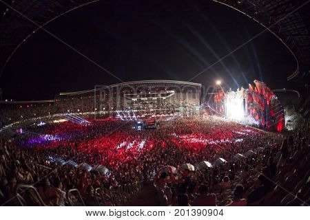 Cluj-Napoca, Romania - August 3, 2017: Crowd having fun at Dannic, a Dutch DJ and EDM producer, live concert at Untold Festival, the Best Major Music Festival of Europe